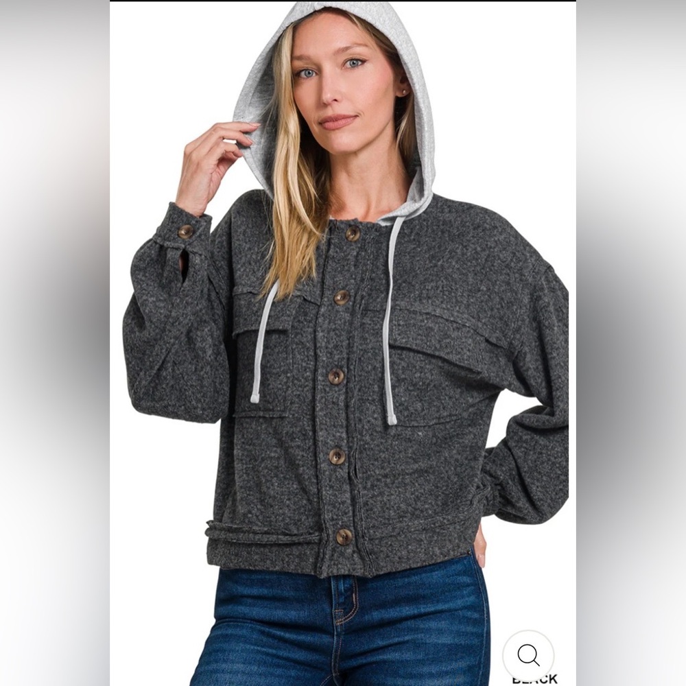 BRUSHED HACCI HOODED BUTTON-DOWN SHACKET